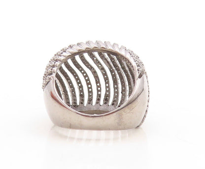 925 Sterling Silver Vintage Ring Domed Cutout Topaz Bands  Sz 7.5  RG30085