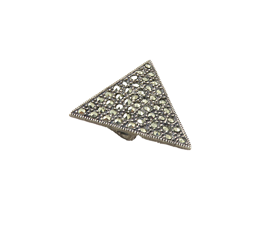 925 Sterling Silver  Vintage Sparkling Marcasite Triangle Slide Pendant PT6995