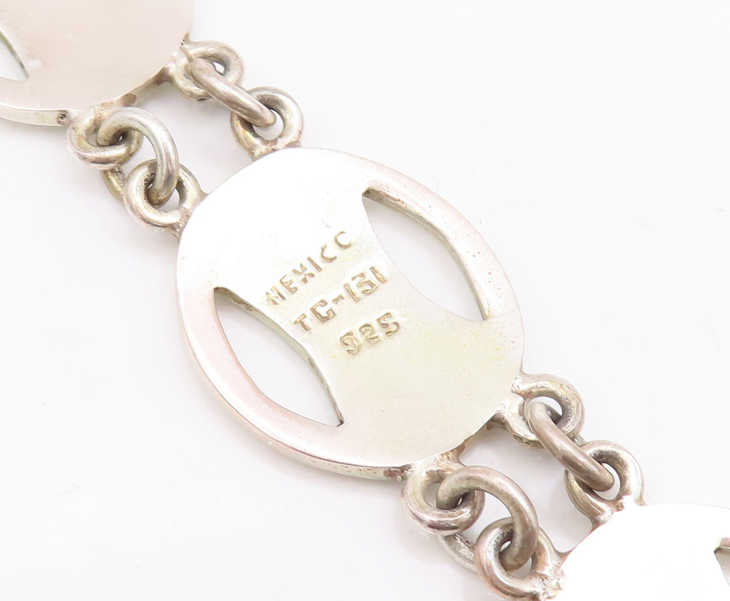 925 Sterling Silver Vintage Bracelet MEXICO Minimalist Oval Cutout Links BT10515