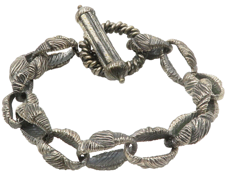 925 Sterling Silver  Vintage Oxidized Textured Link Chain Bracelet  BT5396