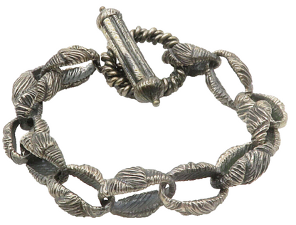 925 Sterling Silver  Vintage Oxidized Textured Link Chain Bracelet  BT5396