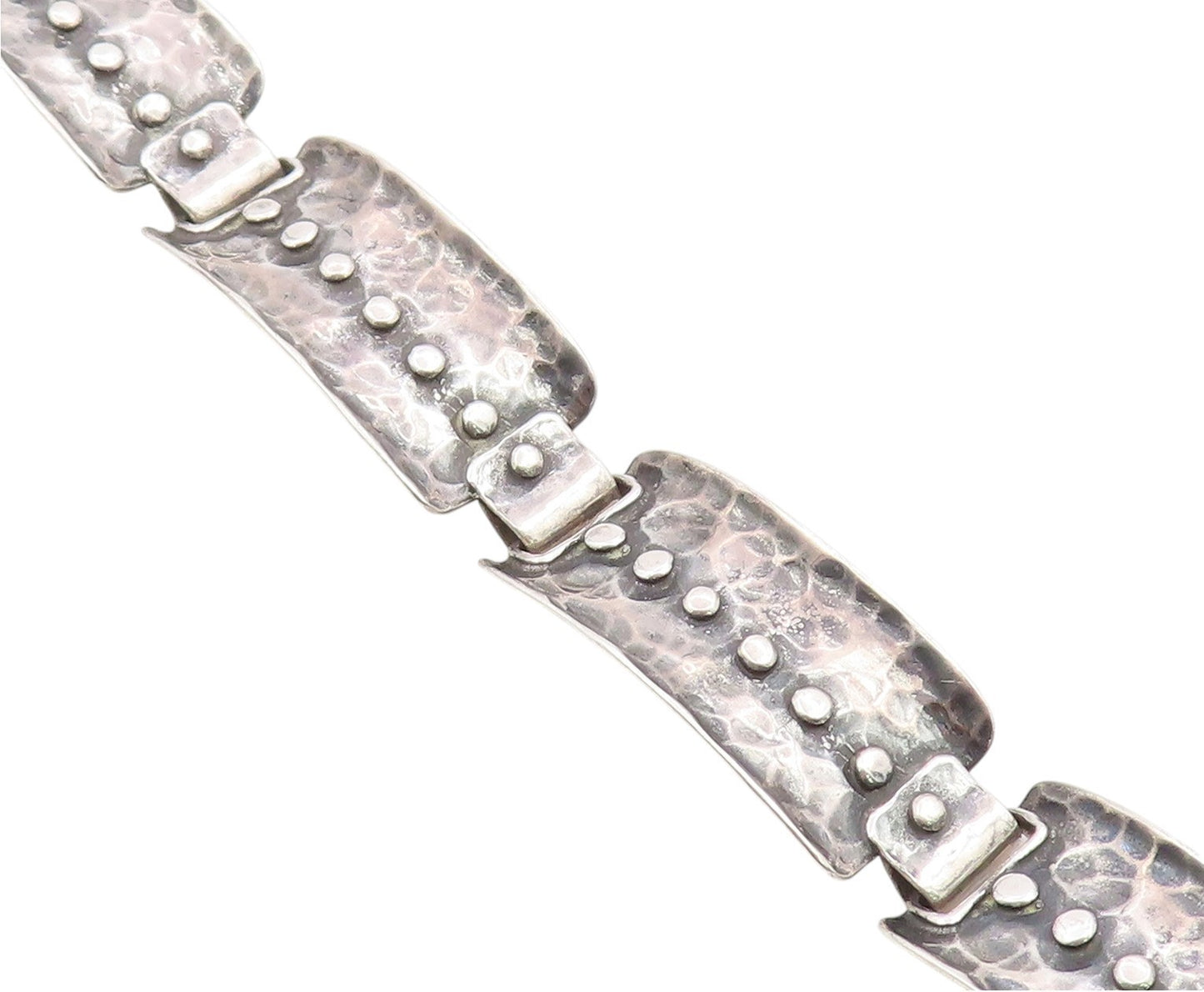 925 Sterling Silver Vintage Bracelet Classic Hammered Wide Panel Link  BT12057