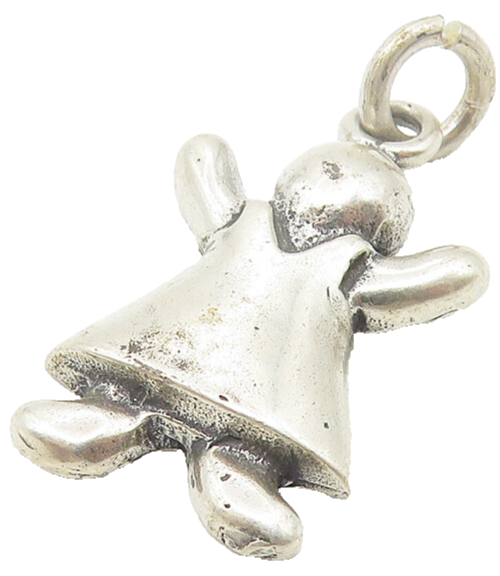 925 Sterling Silver  Vintage Dark Tone Girl In Dress Motif Pendant  PT8900