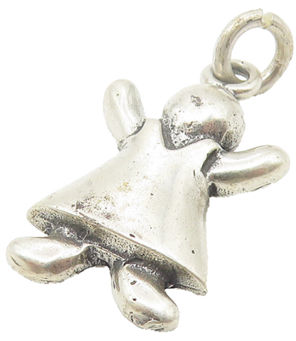 925 Sterling Silver  Vintage Dark Tone Girl In Dress Motif Pendant  PT8900