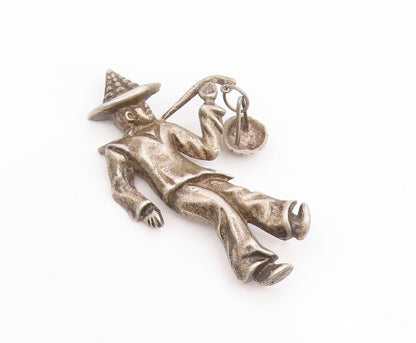 925 Sterling Silver Vintage Brooch Pin MEXICO Man With Carrying Stick  BP12402
