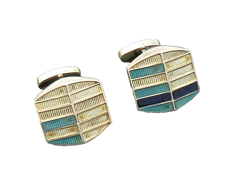 BRITISH 925 Sterling Silver  Vintage Enamel Detail Shiny Cufflinks  TR2826