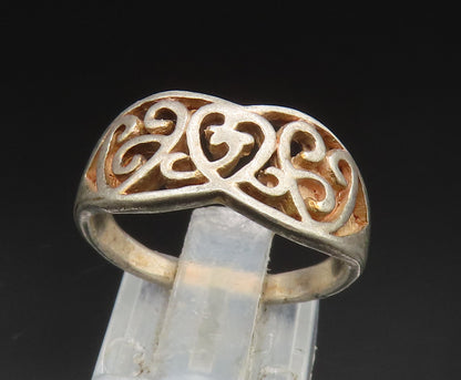925 Sterling Silver  Vintage Open Love Heart Scroll Band Ring Sz 7.5  RG24549