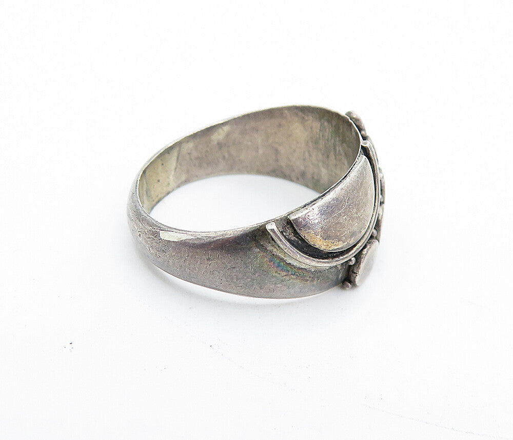 925 Sterling Silver  Vintage Dark Tone Circle Patterned Band Ring Sz 6  RG5138