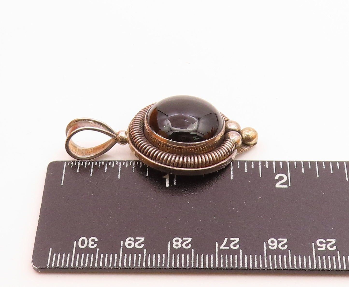 BALI 925 Sterling Silver  Vintage Cabochon Cut Black Onyx Pendant  PT16831