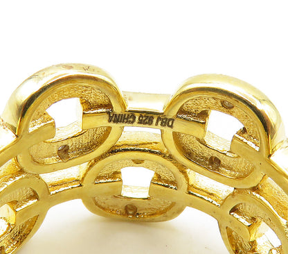 925 Silver Genuine Diamonds Gold Plated Chain Link Band Ring Sz 7  RG15534