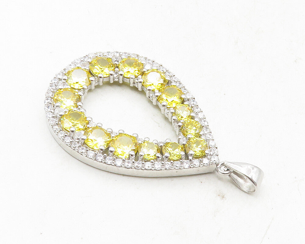 925 Sterling Silver  Shiny Yellow & White Topaz Open Tear Drop Pendant  PT7311
