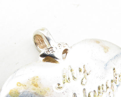 925 Sterling Silver  Vintage Petite Ruby Two Tone Love Heart Pendant  PT7420