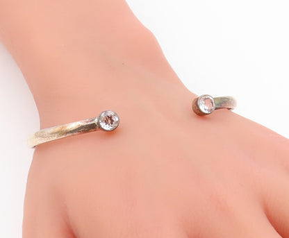 925 Sterling Silver Vintage Bracelet Round Topaz Minimalist Open Cuff  BT11553