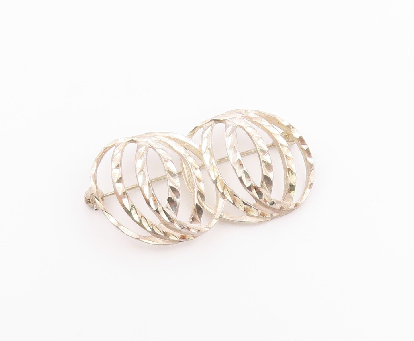 925 Sterling Silver  Vintage Overlapping Hammered Spheres Brooch Pin  BP9761
