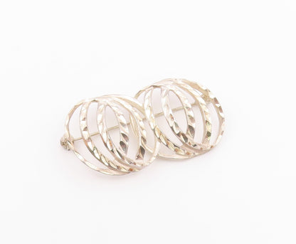 925 Sterling Silver  Vintage Overlapping Hammered Spheres Brooch Pin  BP9761