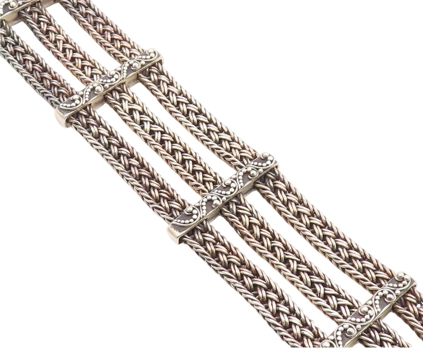 925 Sterling Silver Vintage Bracelet LOIS HILL Triple Strand Scroll Bar  BT12042