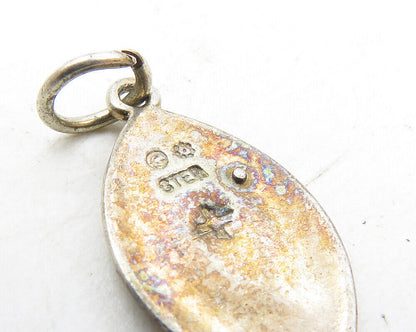 925 Sterling Silver  Vintage Petite Fish Motif Pointed Oval Pendant  PT7489