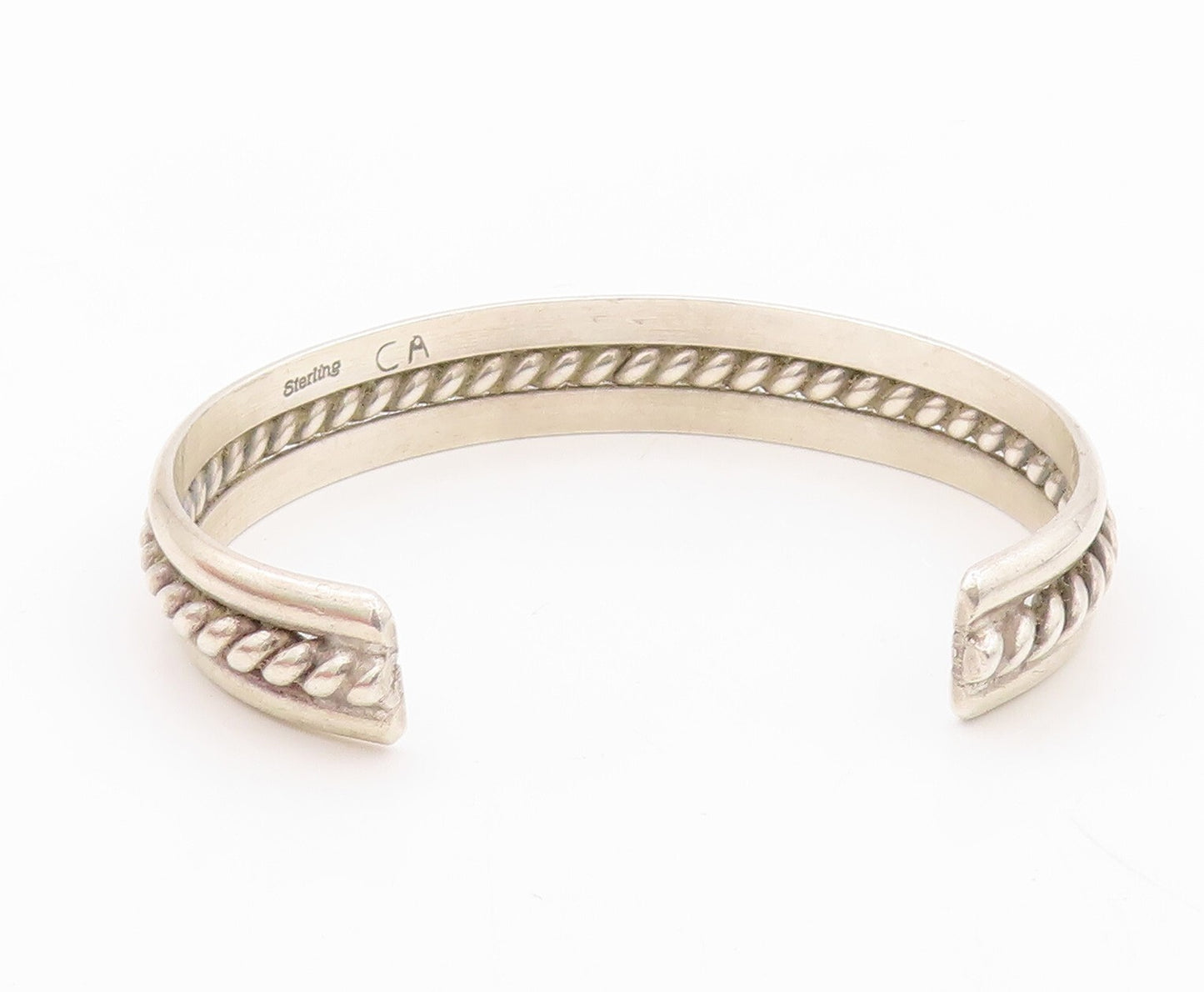925 Sterling Silver Vintage Bracelet NAVAJO Twisted Rope Carved Cuff  BT10818