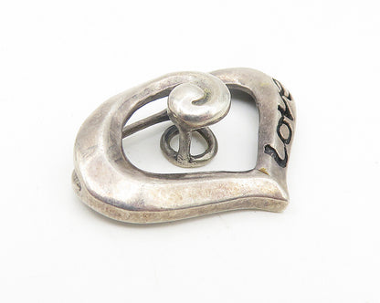 925 Sterling Silver  Vintage Dark Tone Swirl Open Love Heart Pendant  PT9270