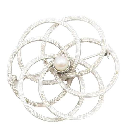 SKL 925 Sterling Silver  Vintage Freshwater Pearl Floral Brooch Pin  BP8348
