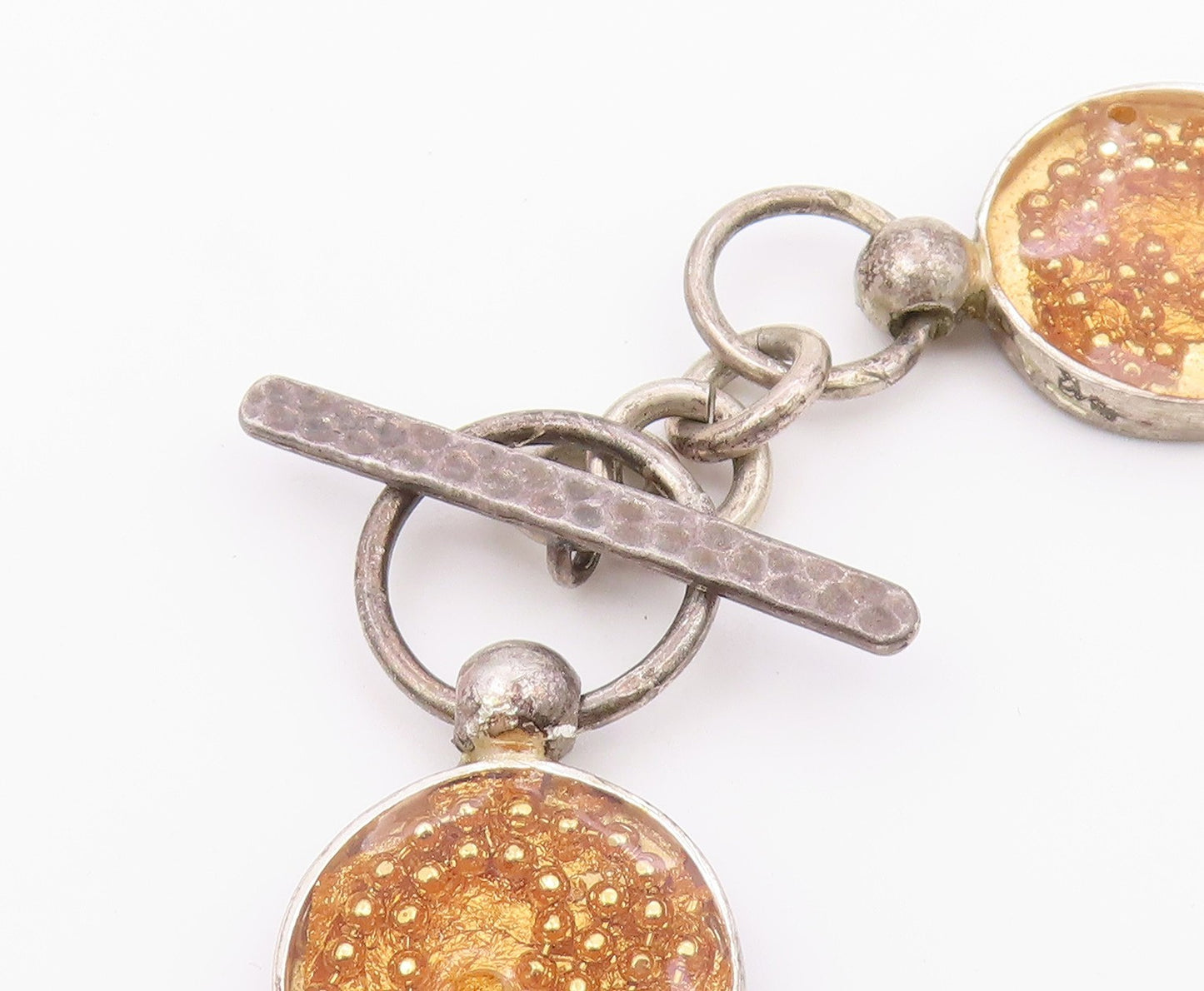 925 Sterling Silver  Vintage Beaded Detail Circle Link Chain Bracelet  BT6248