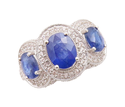 925 Sterling Silver Vintage Ring Tanzanite Halo White Sapphire  Sz 7.5  RG29043