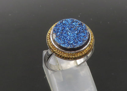 925 Sterling Silver  Vintage Blue Druzy Stone Cocktail Ring Sz 6  RG22758