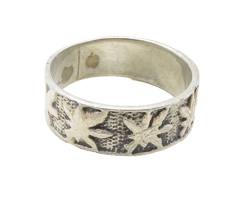 925 Sterling Silver  Vintage Shiny Floral Pattern Band Ring Sz 9.5  RG19203