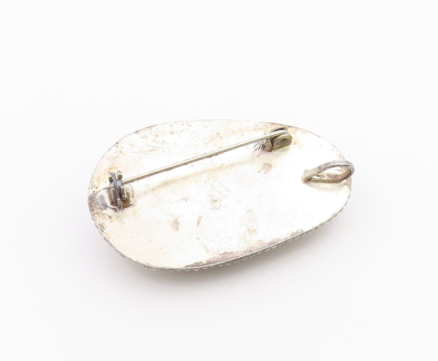 ISRAEL 925 Sterling Silver  Vintage Cabochon Cut Eilat Stone Brooch Pin BP3268