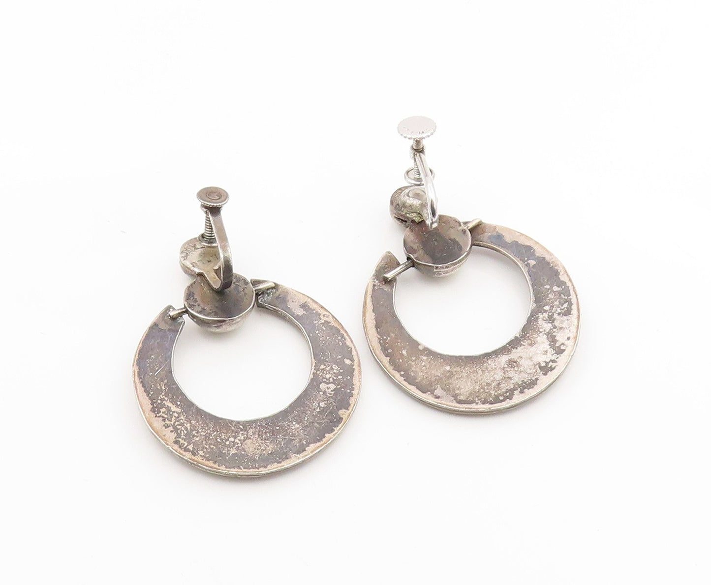 925 Sterling Silver Vintage Earrings MEXICO Turquoise Screw Back Drop  EG14189