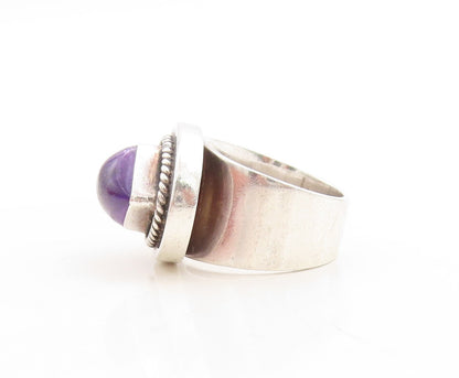 925 Sterling Silver Vintage Ring Twisted Rope Carved Amethyst  Sz 7  RG31380