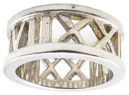 925 Sterling Silver  Vintage Shiny Roman Numerals Band Ring Sz 7  RG12538
