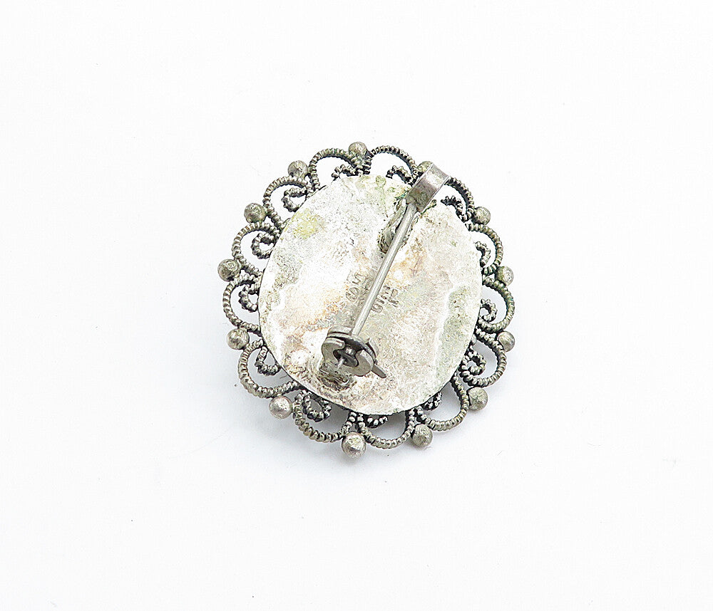ISRAEL 925 Sterling Silver  Vintage Milky White Stone Swirl Brooch Pin  BP2651