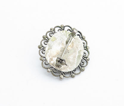ISRAEL 925 Sterling Silver  Vintage Milky White Stone Swirl Brooch Pin  BP2651
