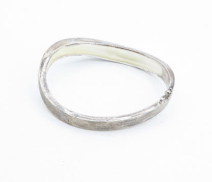 925 Sterling Silver  Vintage Dark Tone Smooth Hinge Bangle Bracelet  BT2838