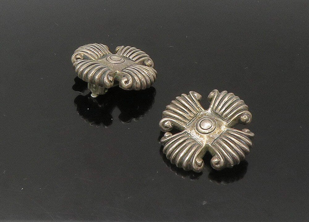 ZINA 925 Silver  Vintage Dark Tone Fluted Cross Non Pierce Earrings  EG11020
