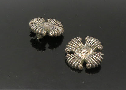 ZINA 925 Silver  Vintage Dark Tone Fluted Cross Non Pierce Earrings  EG11020