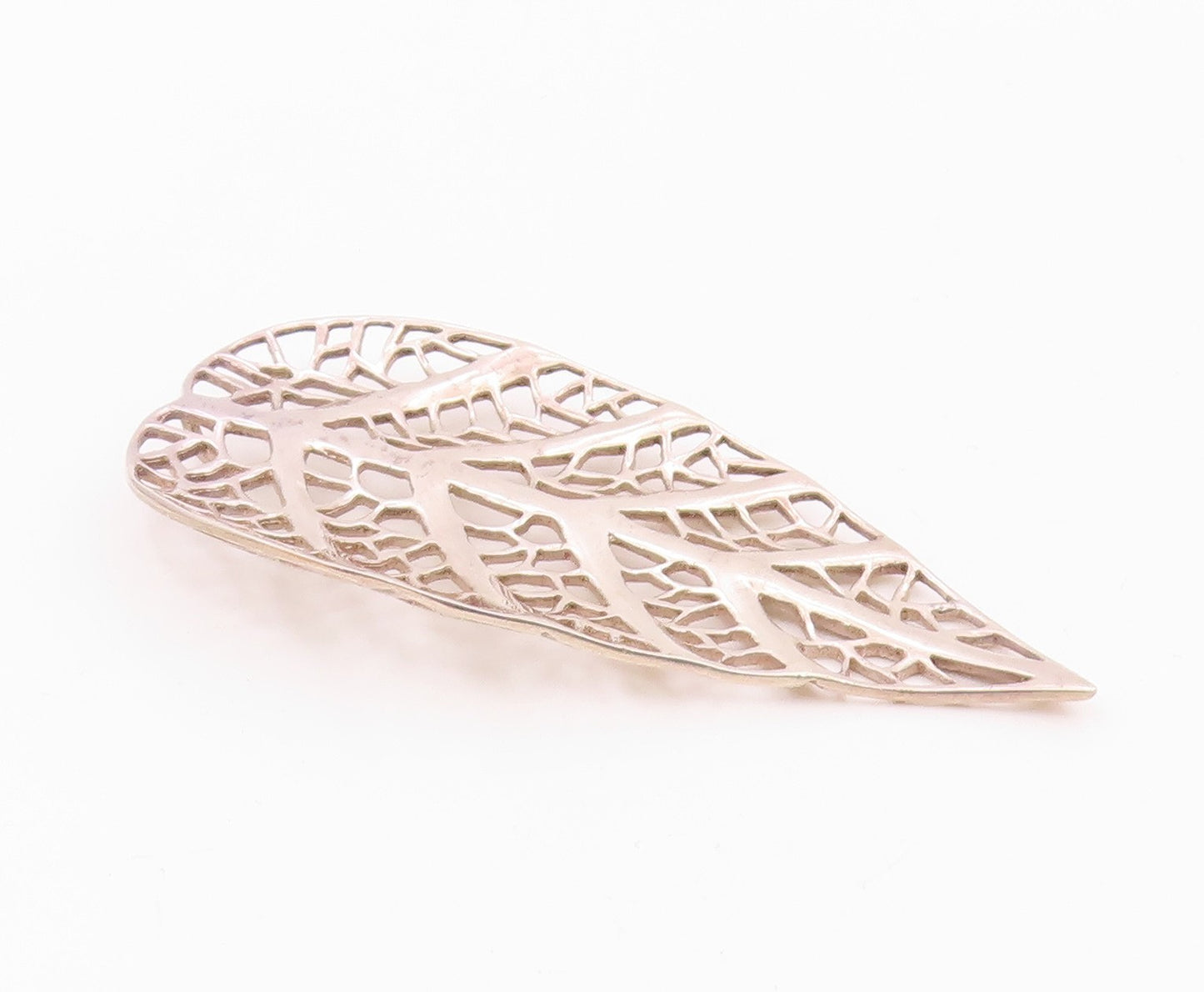 EUROPEAN 925 Sterling Silver  Vintage Shiny Floral Leaf Motif Pendant  PT17643