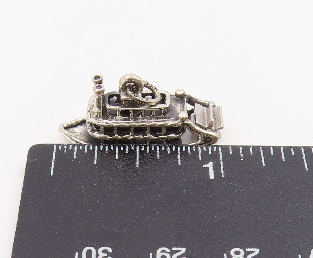 925 Sterling Silver Vintage Pendant Miniature Paddle Wheel Steamboat  PT25696