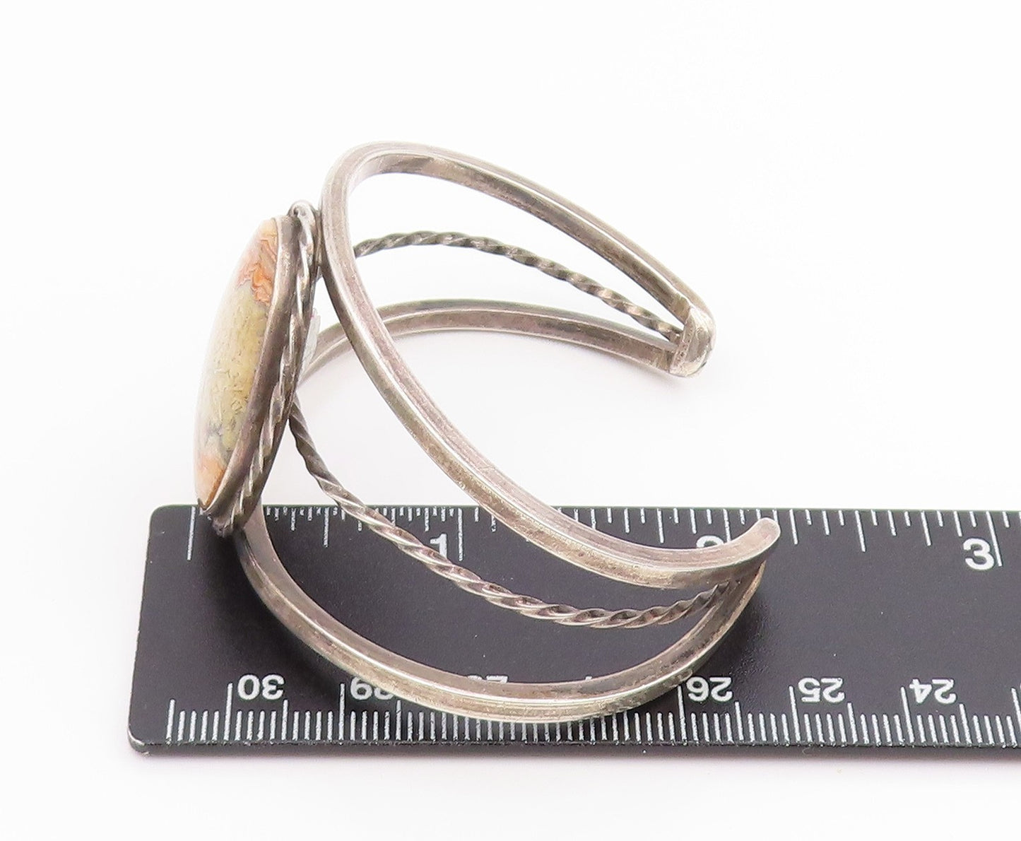 925 Sterling Silver Vintage Bracelet SOUTHWESTERN Cabochon Agate Cuff BT11654