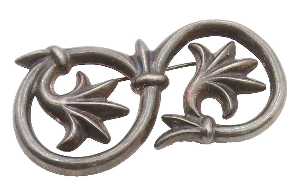MMA 925 Silver  Vintage Dark Tone Floral Leaf Swirl Vine Brooch Pin  BP9335