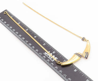 925 Sterling Silver Vintage Necklace Gold Plated Real Diamonds & Sapphire NE4927