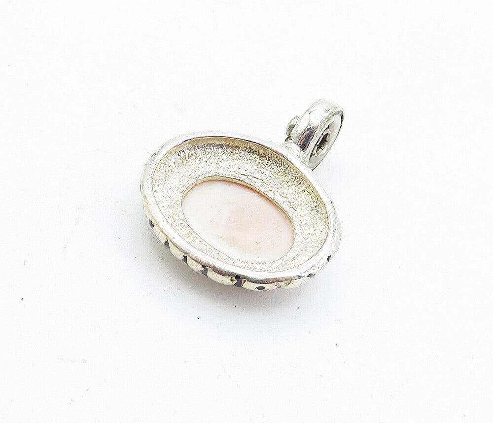ESPO 925 Sterling Silver  Vintage Mother Of Pearl Swirl Dome Pendant  PT3608