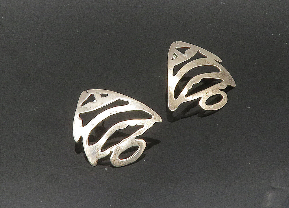 925 Sterling Silver  Vintage Shiny Cutout Fish Motif Dangle Earrings  EG10223
