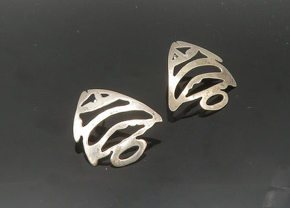 925 Sterling Silver  Vintage Shiny Cutout Fish Motif Dangle Earrings  EG10223