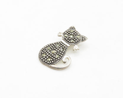 925 Sterling Silver  Petite Sparkling Marcasite Sitting Cat Pendant  PT13573