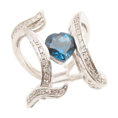 925 Sterling Silver Vintage Ring Real Diamonds & Topaz Band  Sz 5.5  RG34864