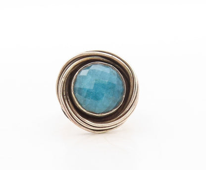 925 Sterling Silver Vintage Ring Designer Carved Round Gemstone  Sz 7  RG30692