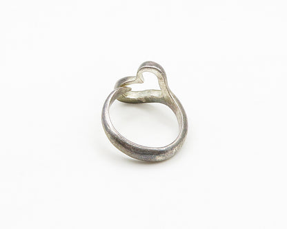 925 Sterling Silver  Vintage Dark Tone Love Heart Band Ring Sz 4.5  RG19380