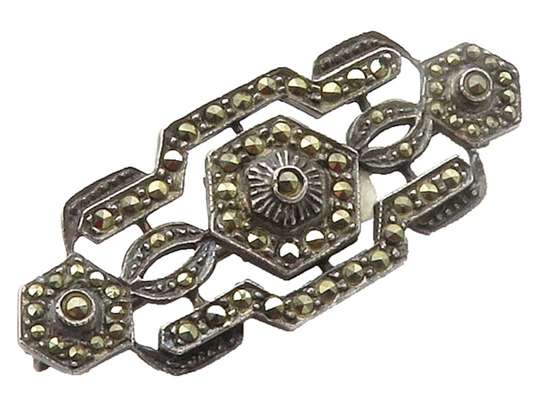 925 Sterling Silver  Vintage Marcasite Dark Tone Floral Brooch Pin  BP6032